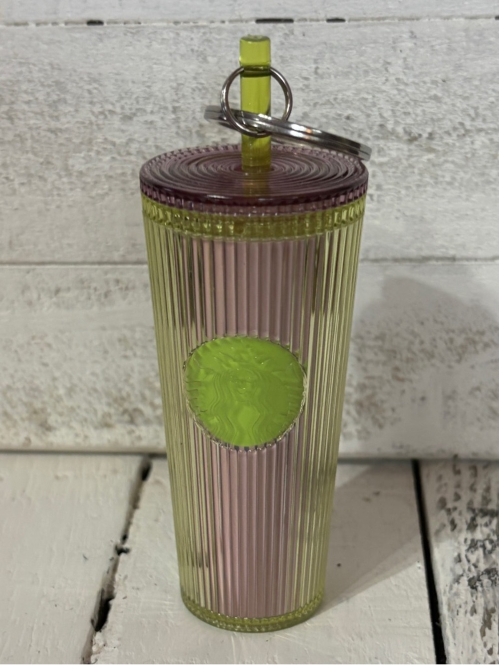 NWT Starbucks Lilac & Lime Ribbed Acrylic Tumbler Keychain